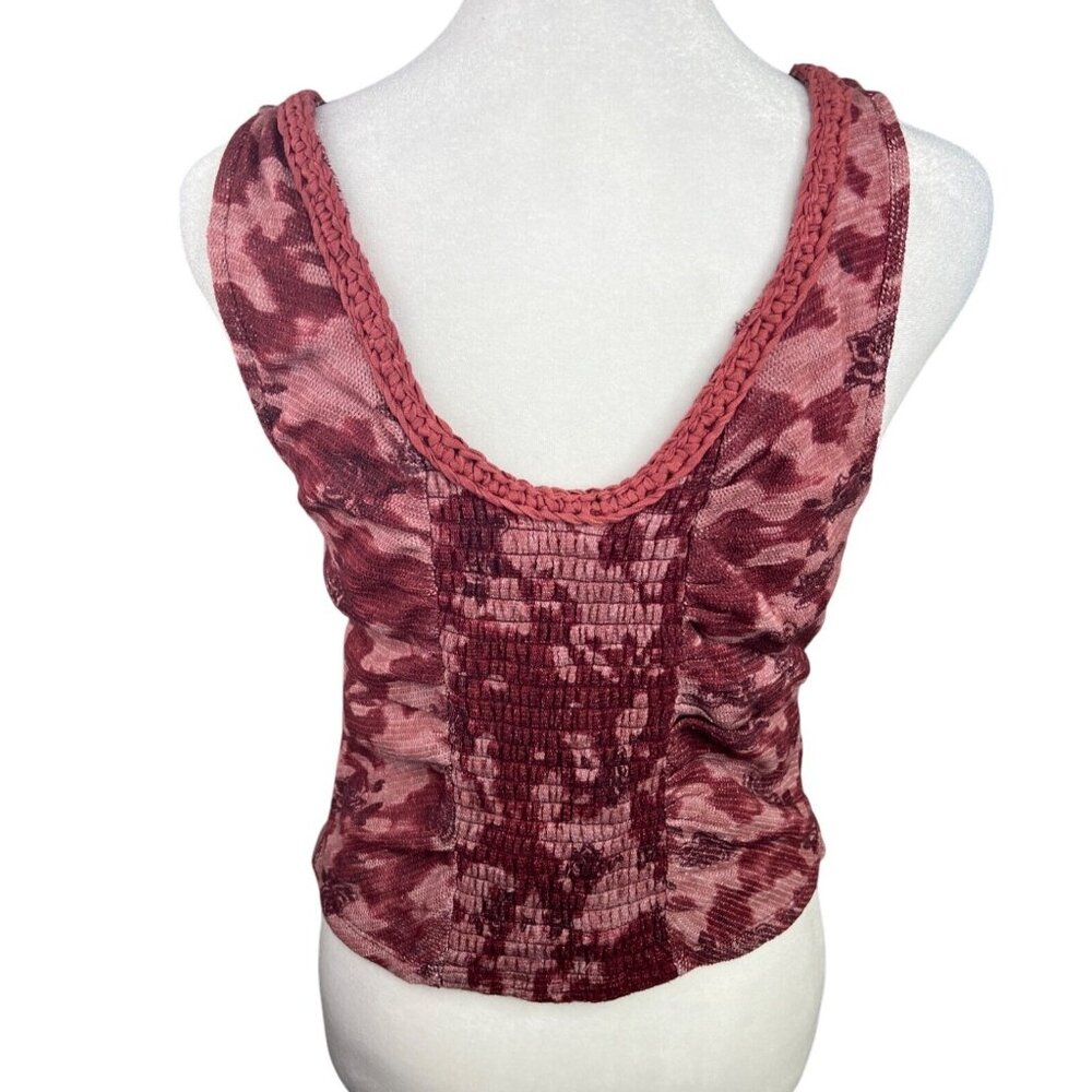 Free People Remie Tank Top Cropped Slim Floral Printed Smocked Boho Large - Picture 7 of 16